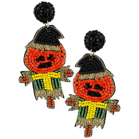 Fall Scarecrow Seed Bead Earrings - BFF Here