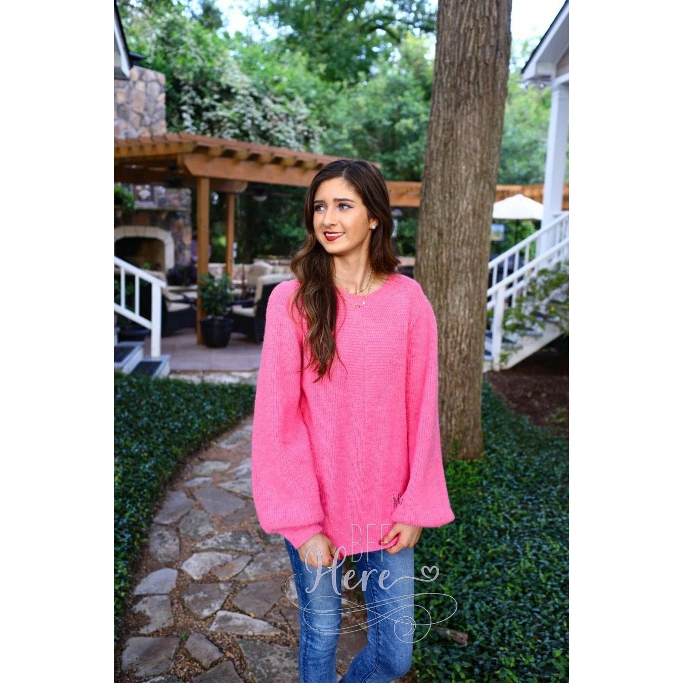 Bubble Gum Balloon Sleeve Sweater - BFF Here