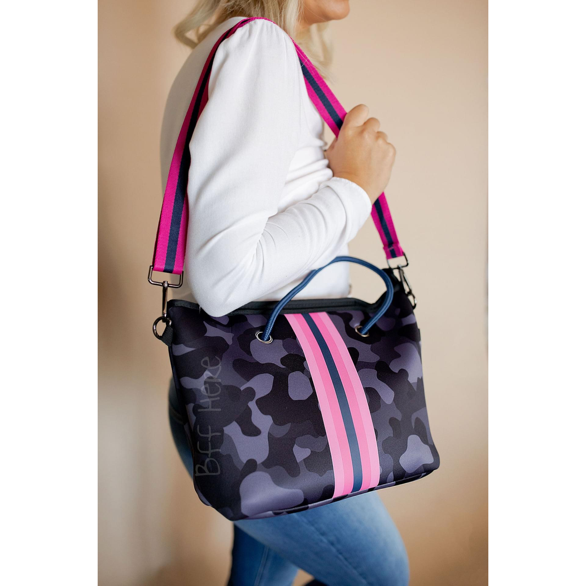 Neoprene Shoulder Tote -- Navy/Pink Camo - BFF Here