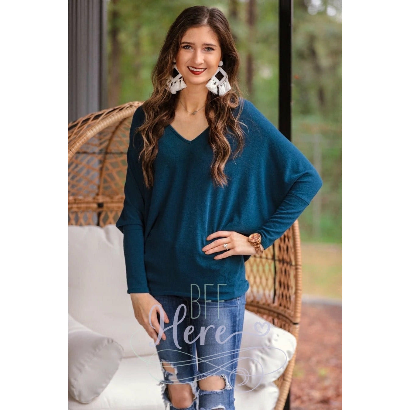 Melanie Dolman Top -- Teal - BFF Here