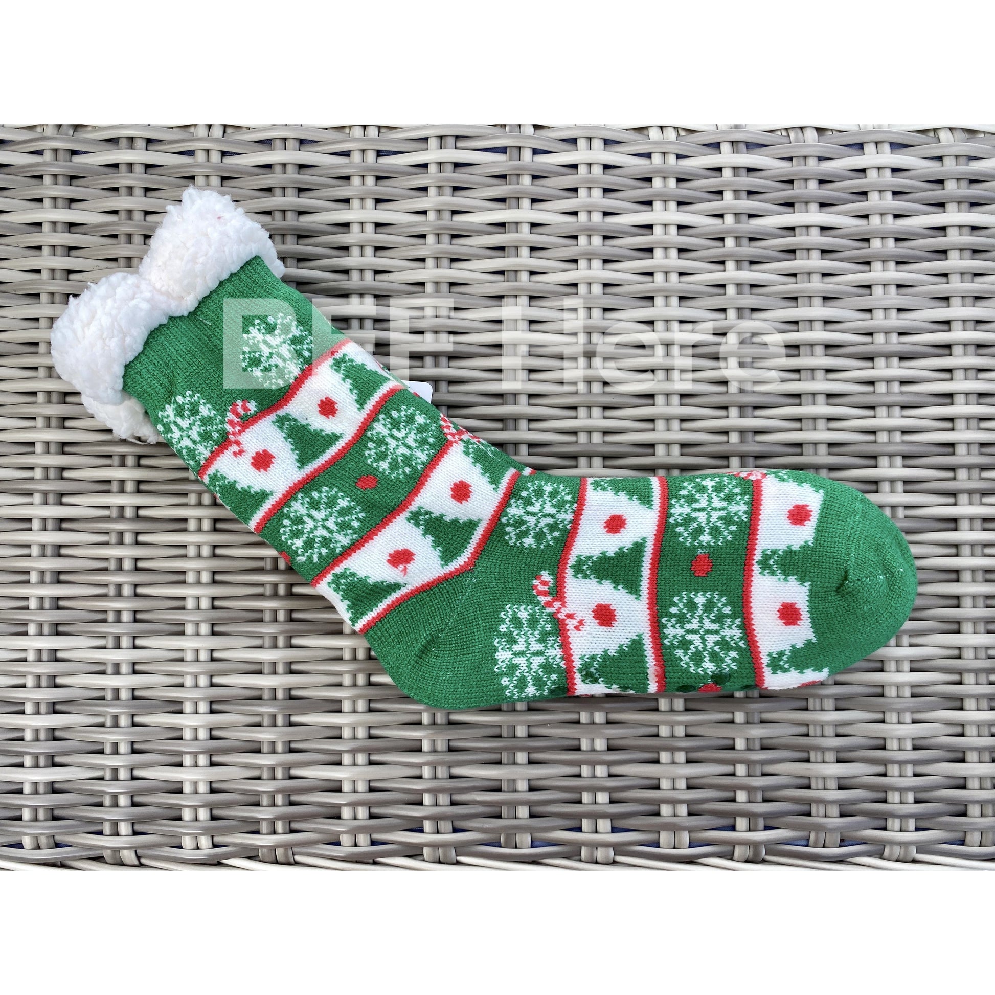 Christmas Tree  Print Faux Sherpa Slipper Socks -- Choice of Color - BFF Here