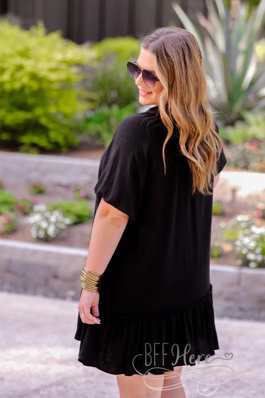Palmer Button Up Dress - Black - BFF Here