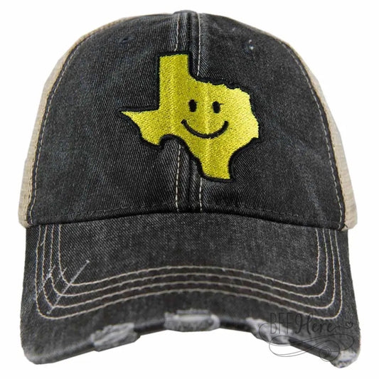 Texas Shaped Happy Face Trucker Hat - BFF Here