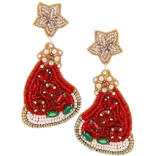 Santa Hat Seed Bead Earrings - BFF Here