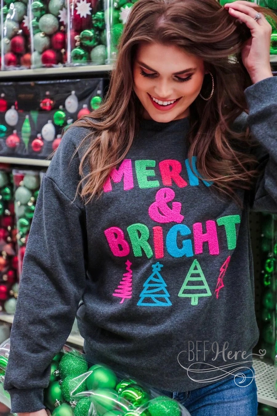 PREORDER-Merry And Bright Patch Sweatshirt - BFF Here