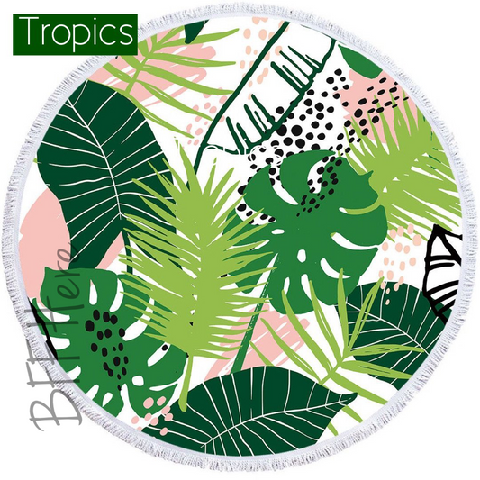 Round Beach Towel -- Tropics - BFF Here