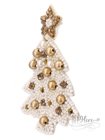 White Christmas Tree Seed Bead Earrings - BFF Here