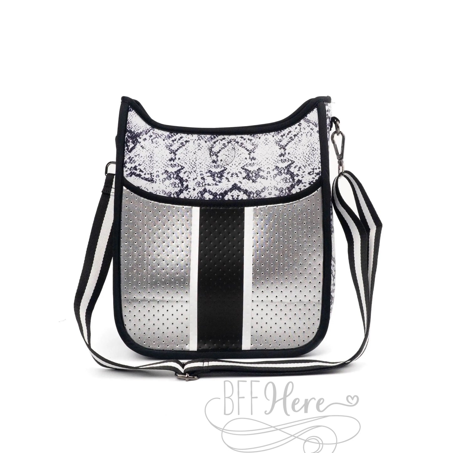 Neoprene Oversized Crossbody -- Silver Snakeskin - BFF Here