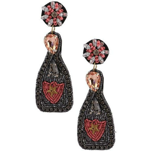 Evening Champagne Bottle Seed Bead Earrings - BFF Here