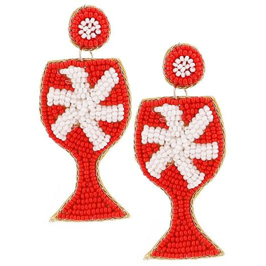 Candy Cane Wine Glass Seed Bead Earrings - BFF Here