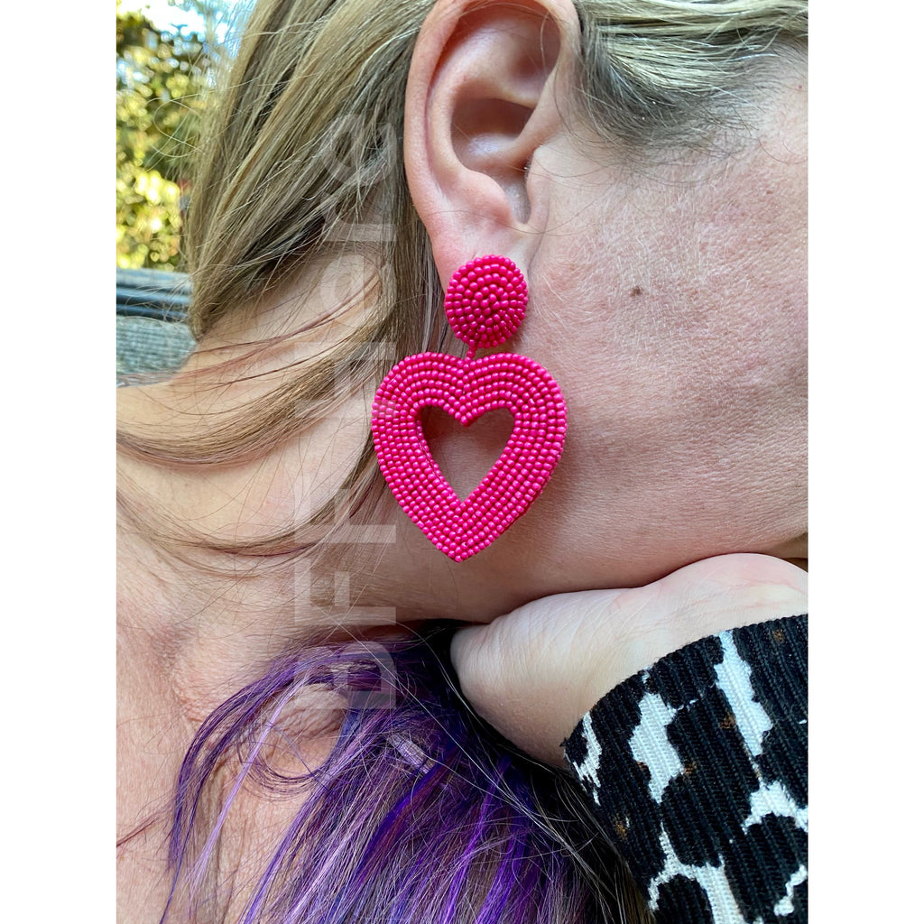 Be My Valentine Beaded Heart Earrings -- Choice of Color - BFF Here