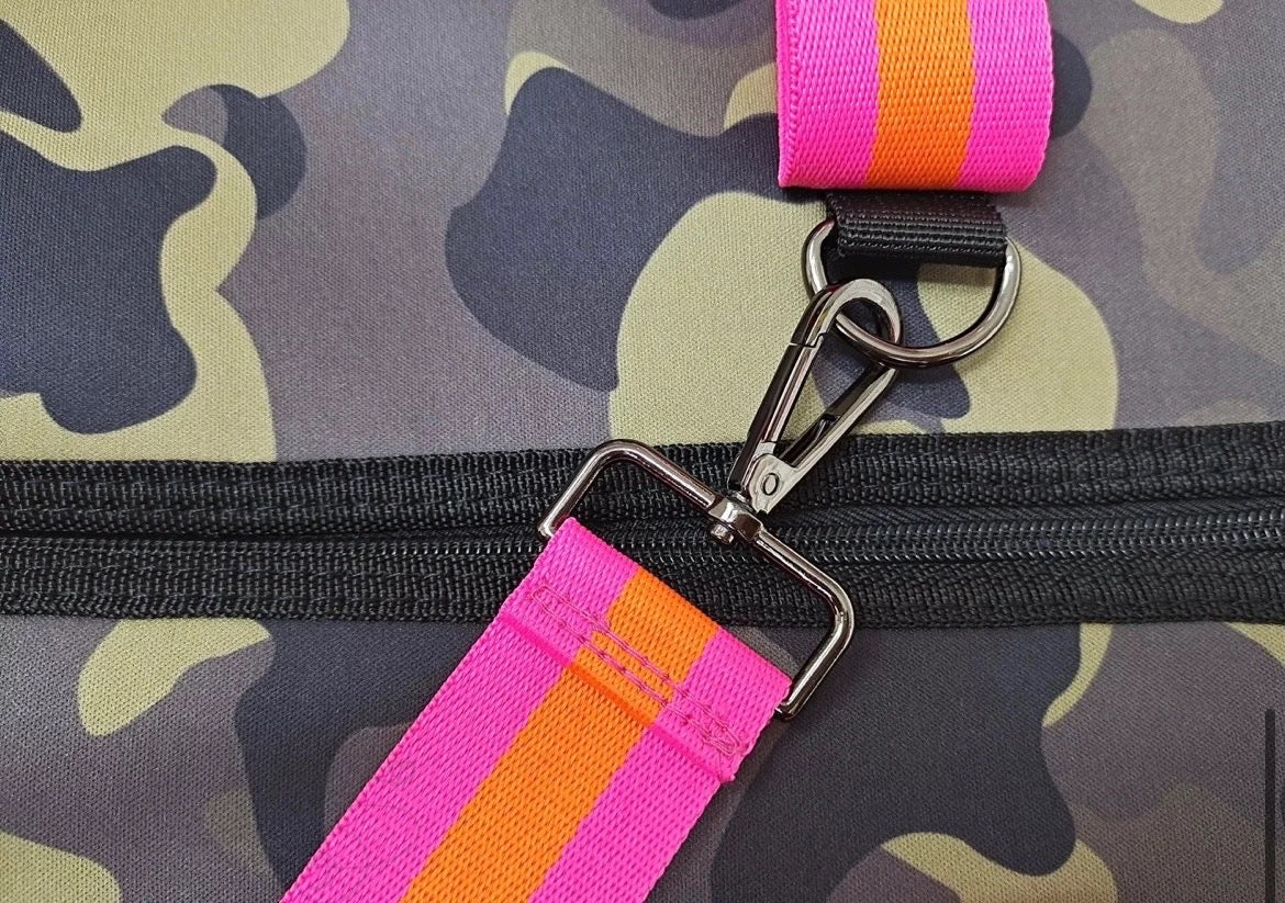 Neoprene Duffle Bag -  Green Camo / Pink Stripe - BFF Here