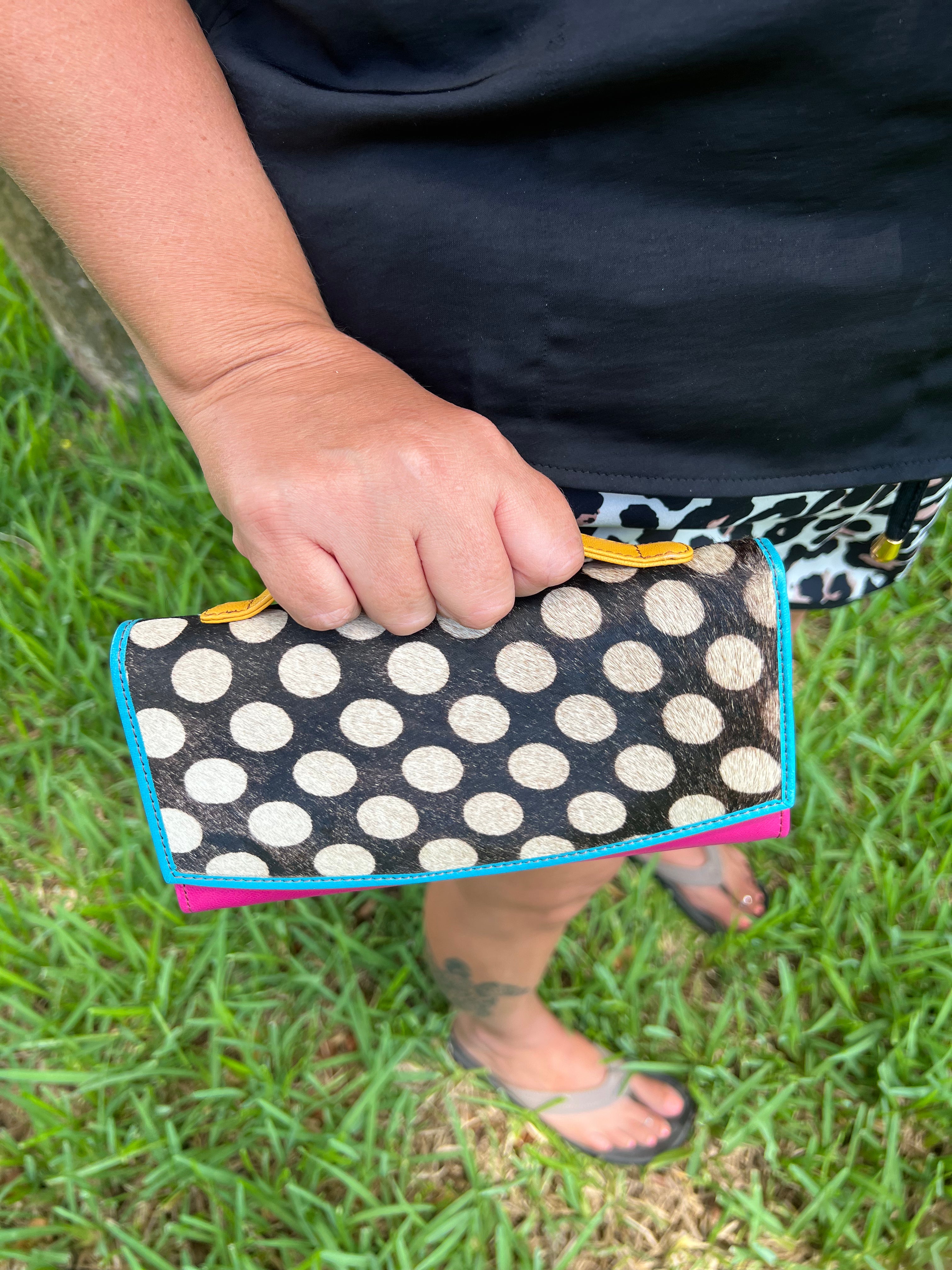 Cassia Leather and Hair on Hide Handle Wallet Clutch - BFF Here