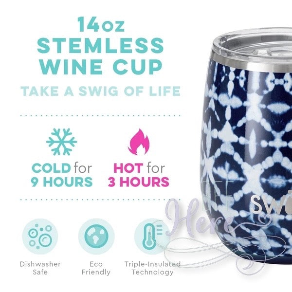 Indigo Isles Stemless Wine Cup (14oz) by Swig Life - BFF Here