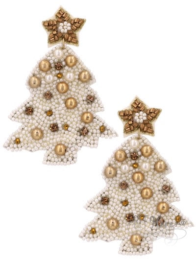 White Christmas Tree Seed Bead Earrings - BFF Here