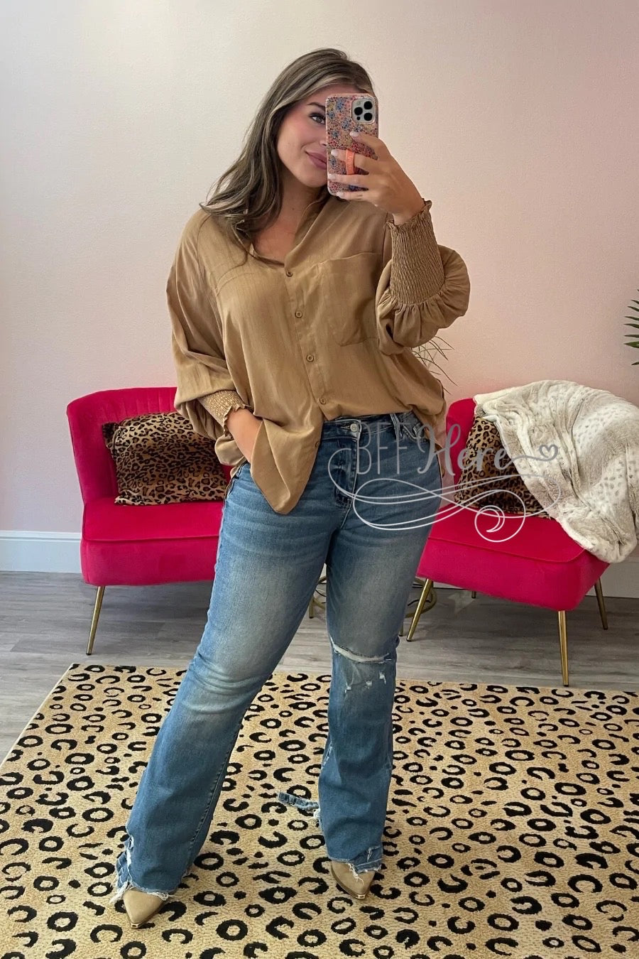 PREORDER-Journey Smocked Top — Taupe - BFF Here