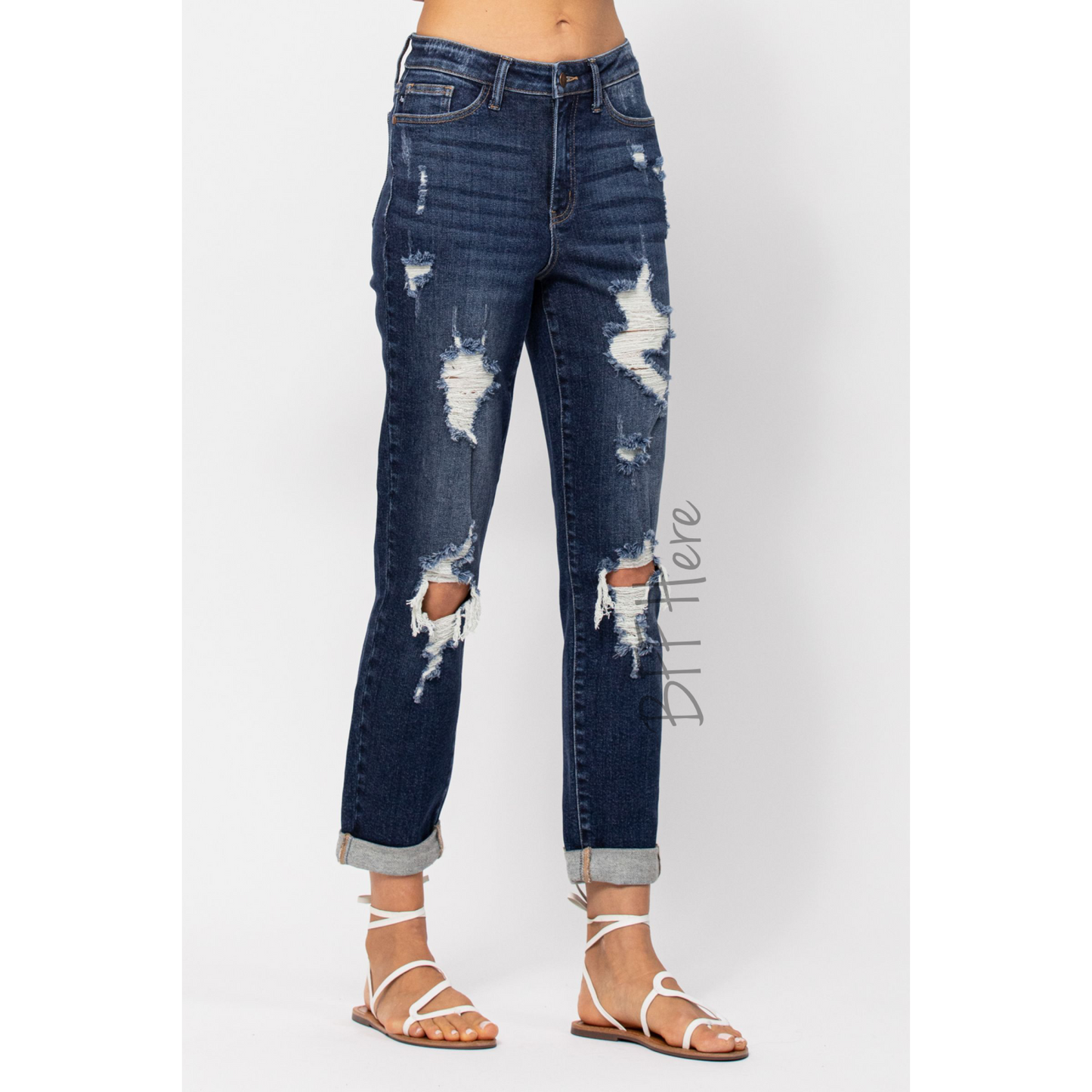 High Waist Destroyed Cuffed Boyfriend Jeans by Judy Blue - BFF Here