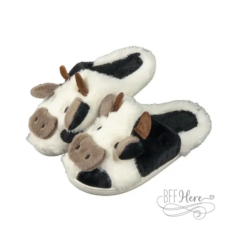 Cow Faux Fur Slippers - BFF Here