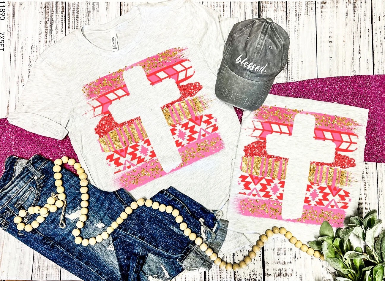 PREORDER—Valentine's Aztec Cross Shirt - BFF Here