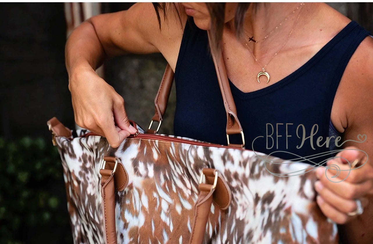 The Evelyn Cow Print Weekender Bag - BFF Here