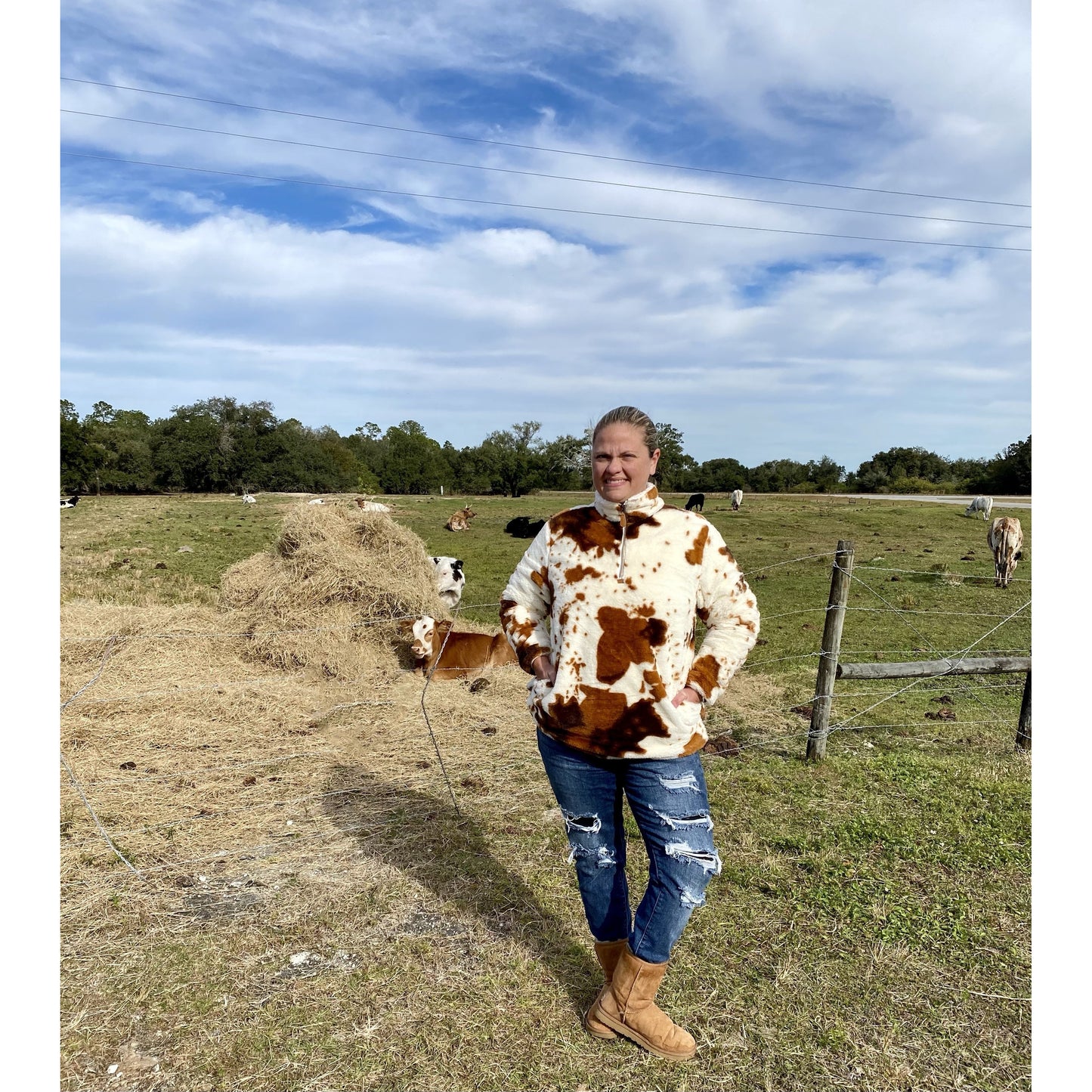 Darby Cow Print Faux Fur Pullover - BFF Here