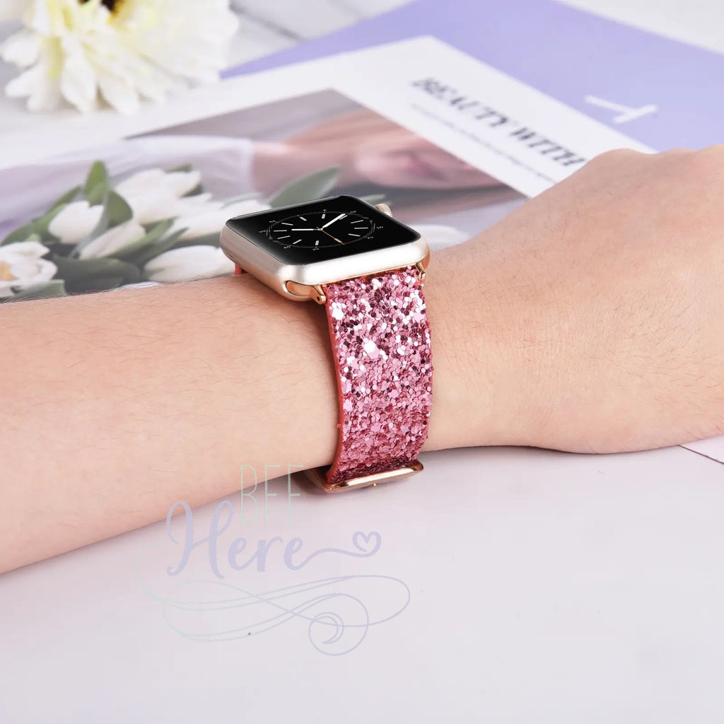 Shiny Glitter Leather Apple Watch Bands -- Choice of Color - BFF Here