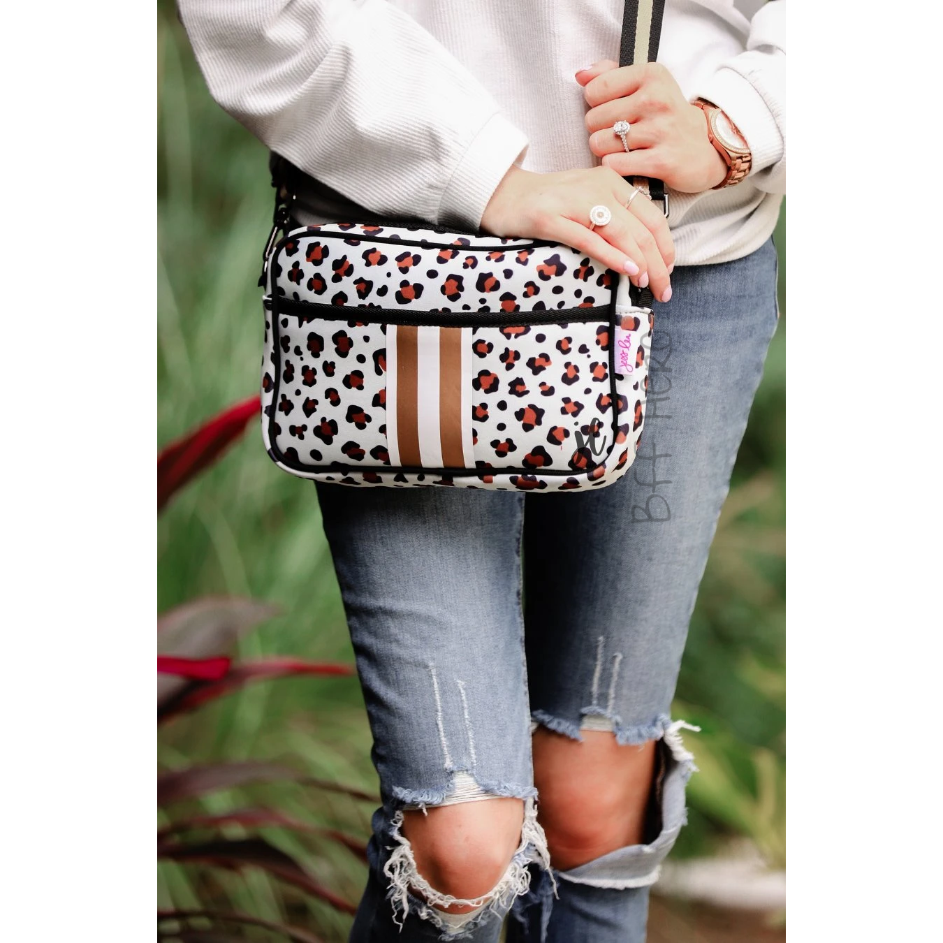 Neoprene Messenger -- Golden Glam Leopard - BFF Here