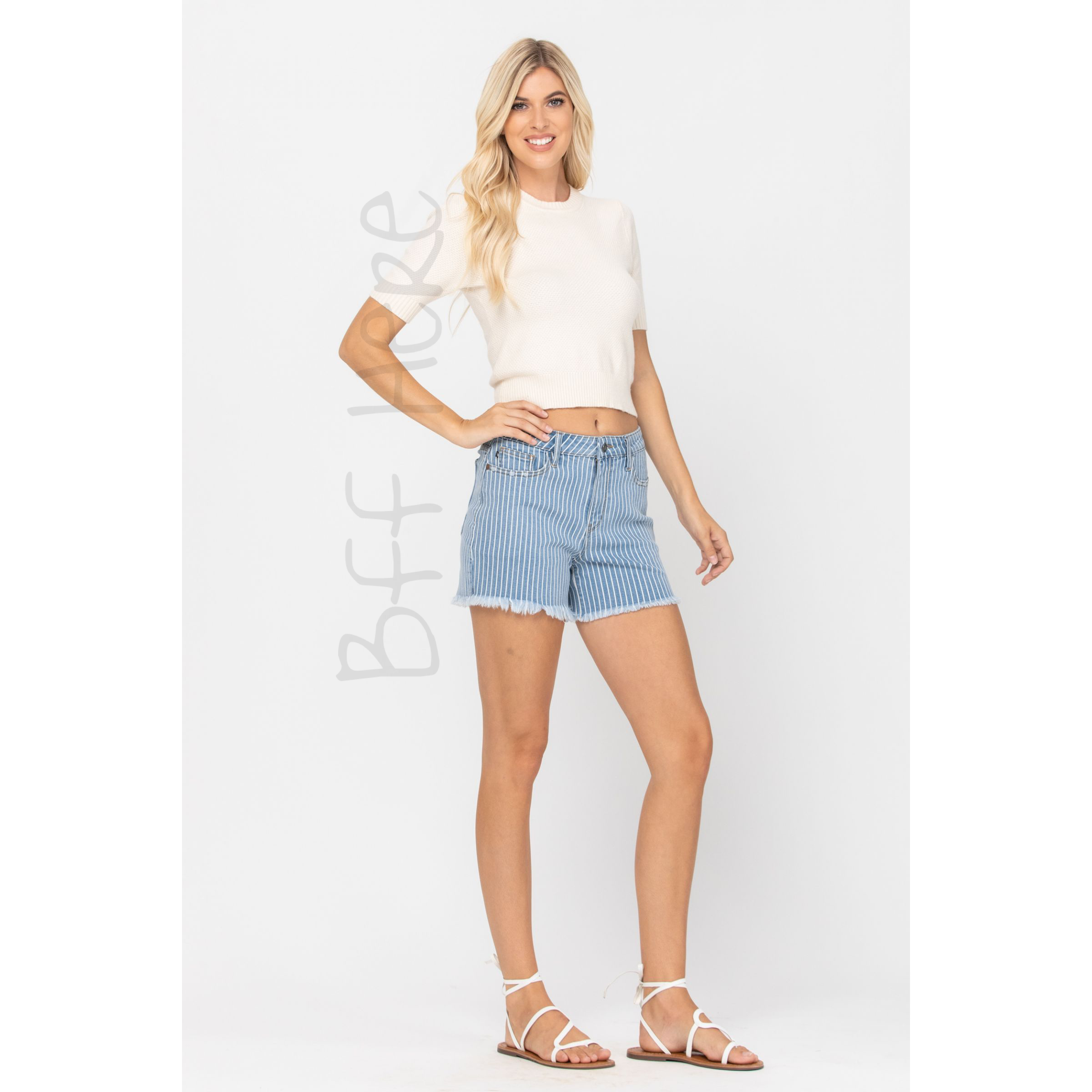 Striped High Waste Shorts by Judy Blue - BFF Here