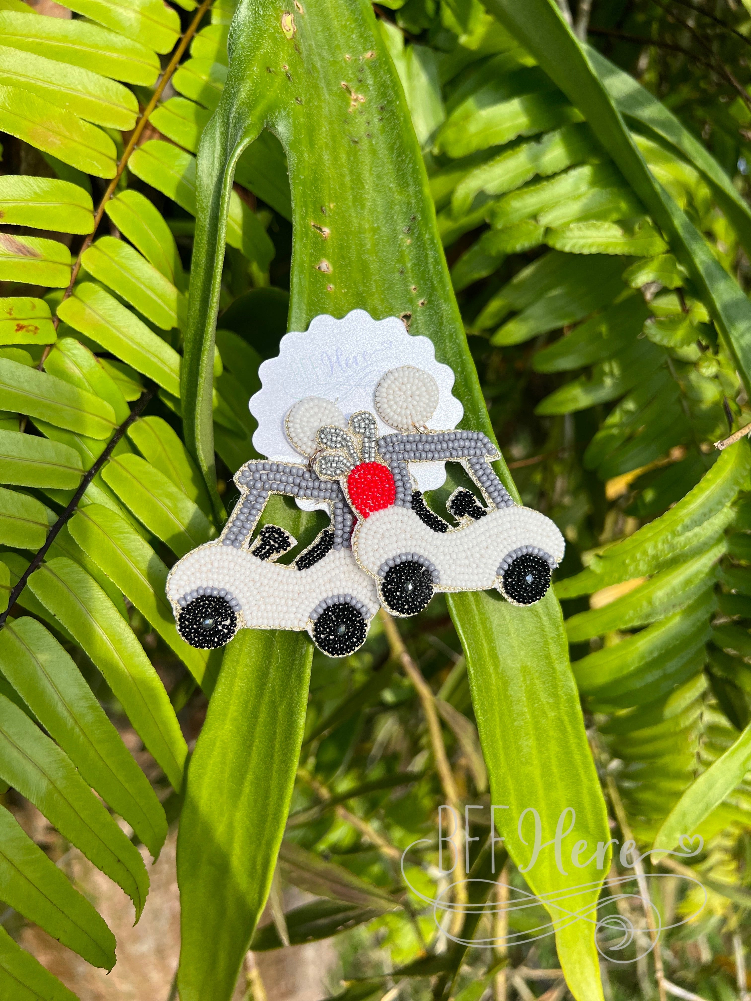 Golf Cart Seed Bead Earrings - BFF Here