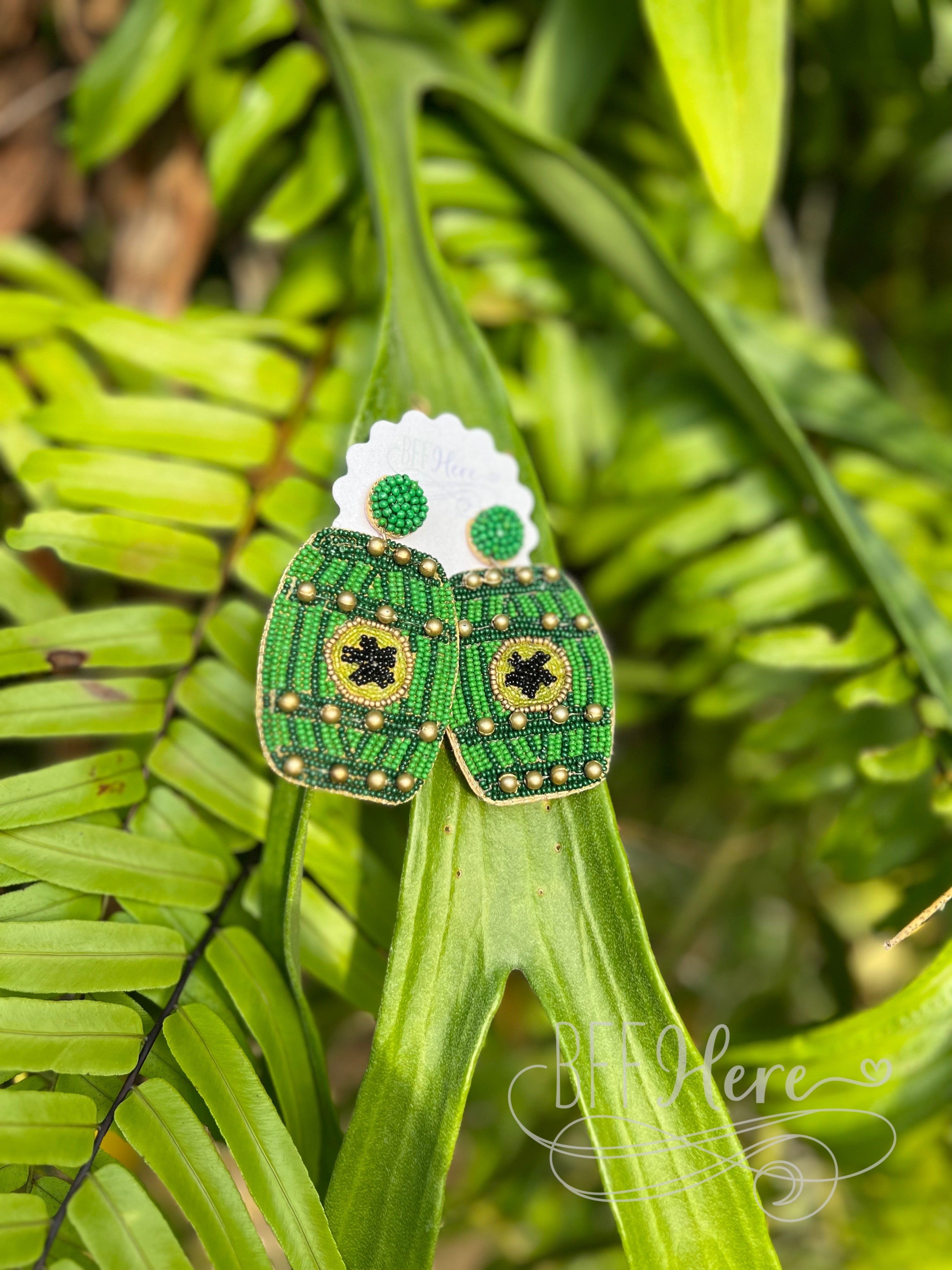 Green Barrel Seed Bead Earrings - BFF Here