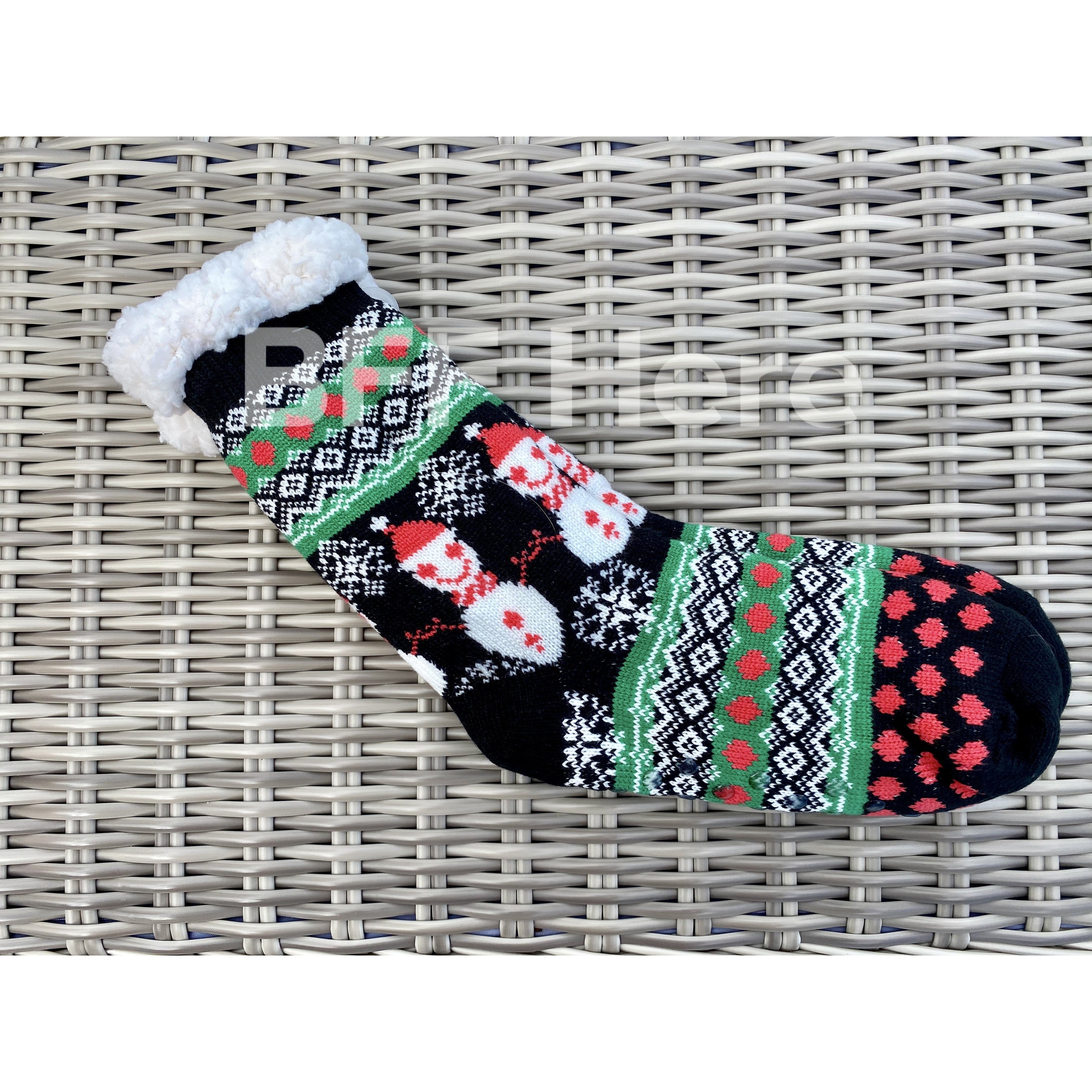 Snowman Print Faux Sherpa Slipper Socks -- Choice of Color - BFF Here