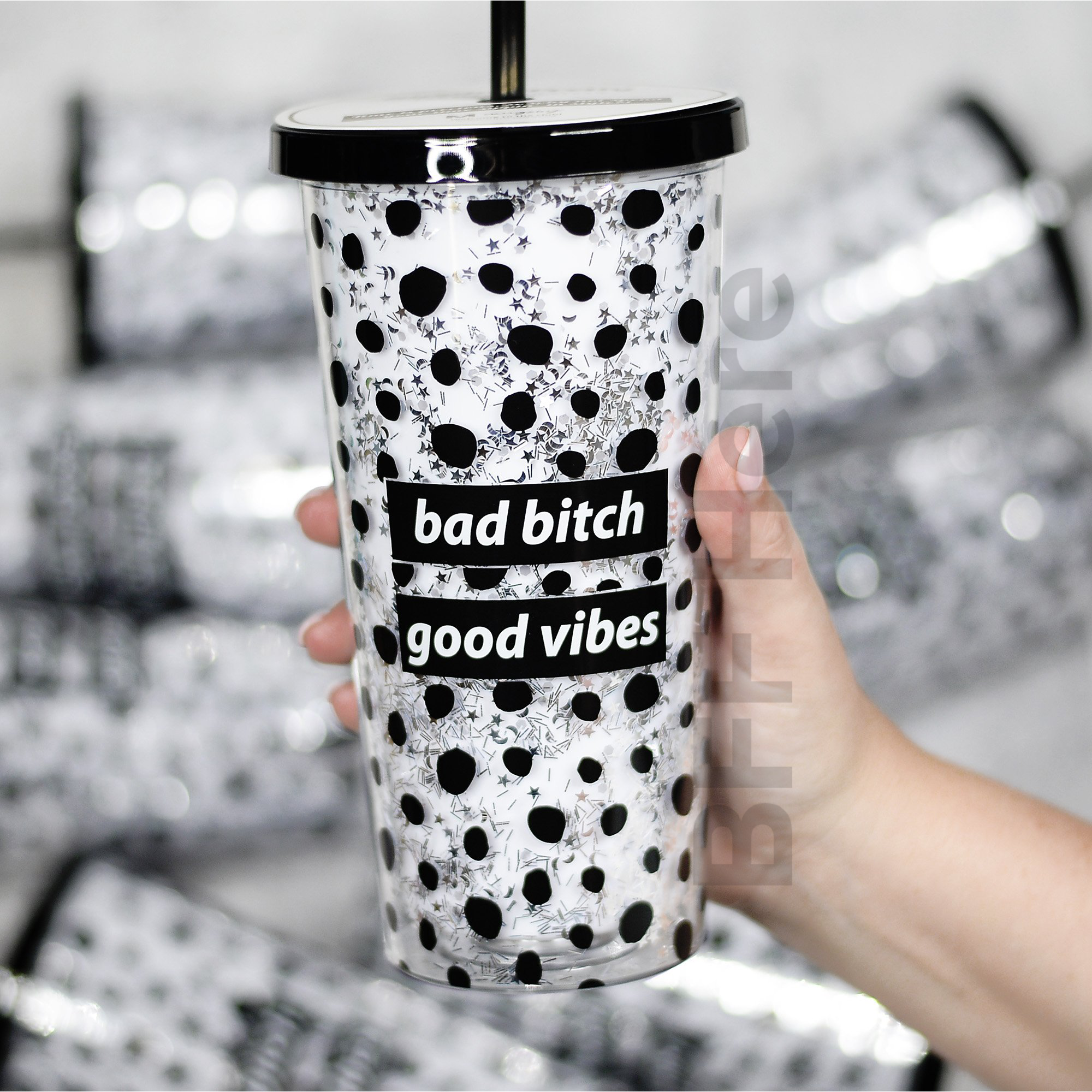 Bad Bitch Good Vibes Tumbler With Straw - BFF Here