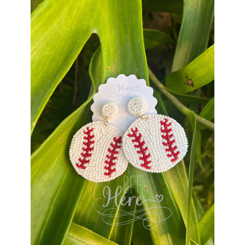 Baseball Round Seed Bead Earrings - BFF Here