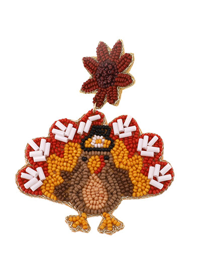 Thanksgiving Turkey Seed Bead Earrings - BFF Here