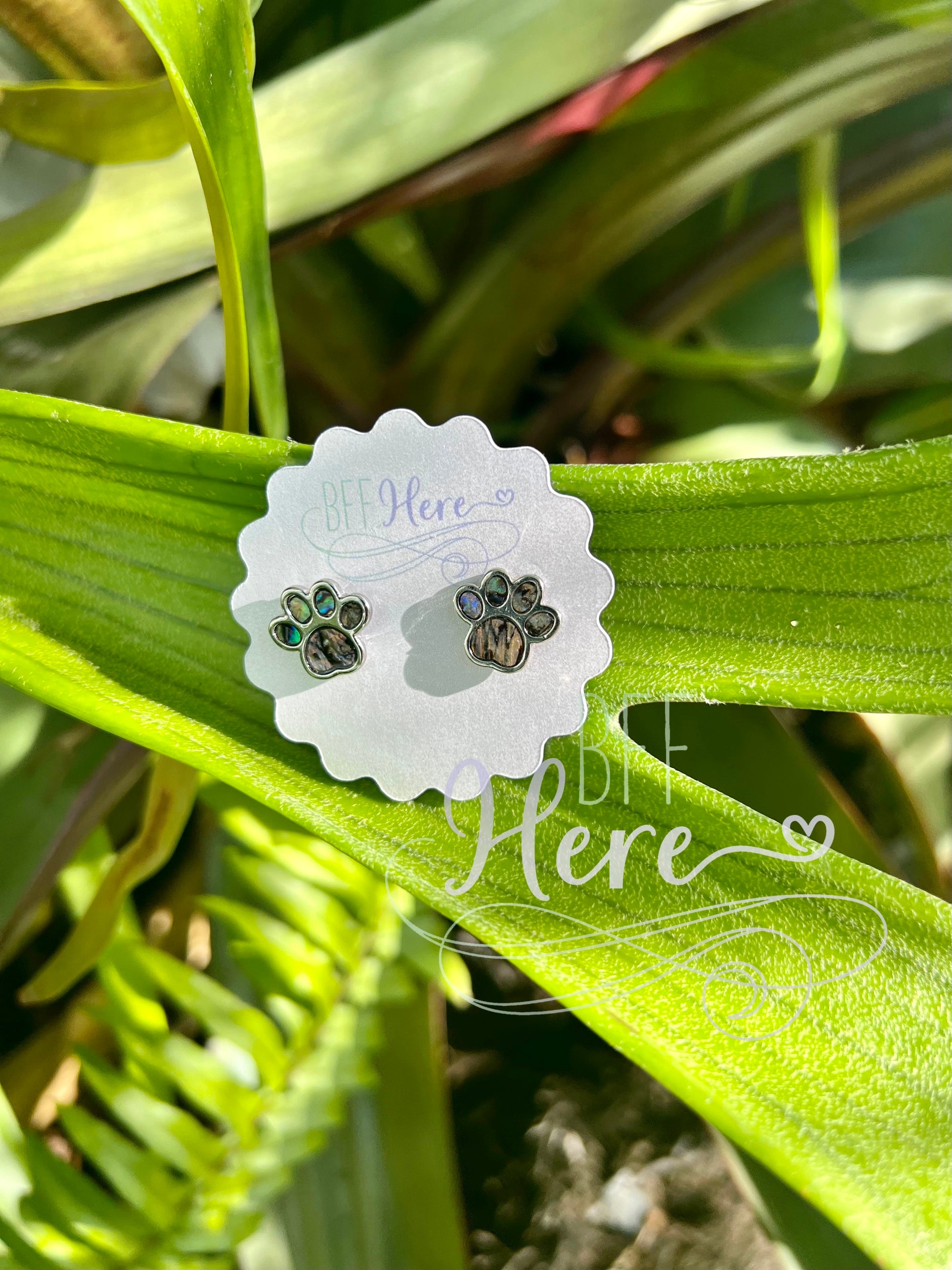 Paw Print Abalone Stud Earrings -- Choice of Color - BFF Here