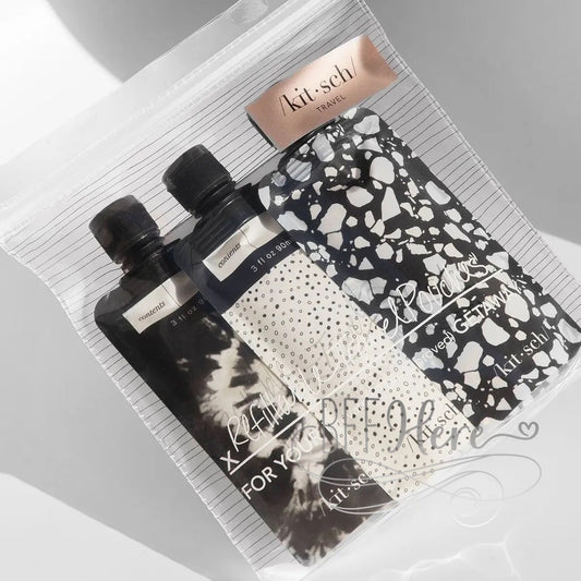 PREORDER—Refillable Travel Pouches 3pc Set by Kitsch- Black & Ivory - BFF Here