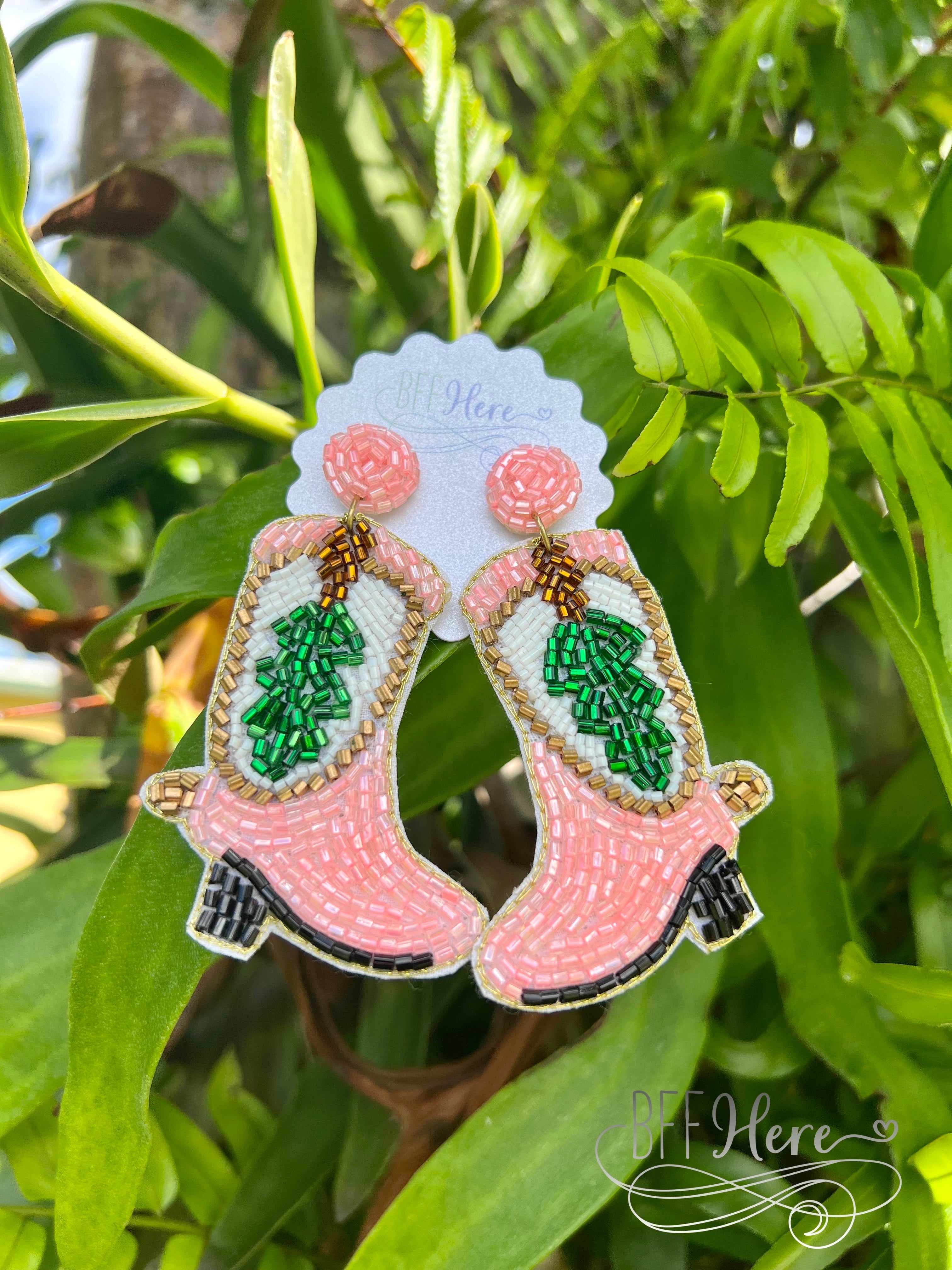 Western Christmas Boot Seed Bead Earrings - BFF Here