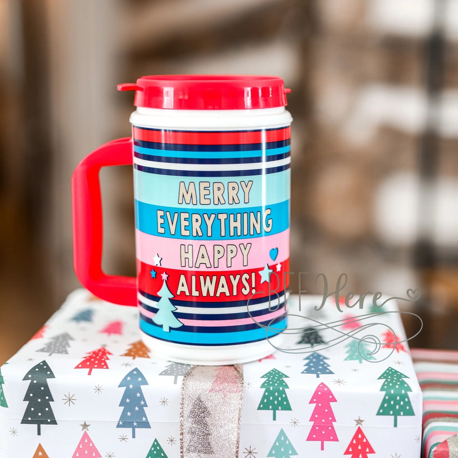 PREORDER— Thermo Jug (Stripe) - Merry Everything Happy Always - BFF Here