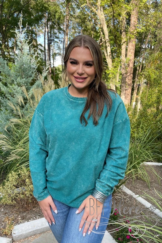 Andy Corded Pullover -- Teal - BFF Here