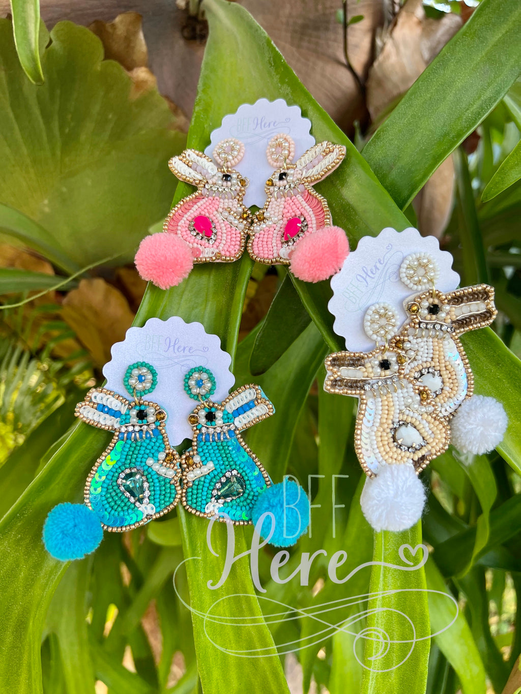 Easter Bunny Seed Bead Earrings -- Choice of Color - BFF Here