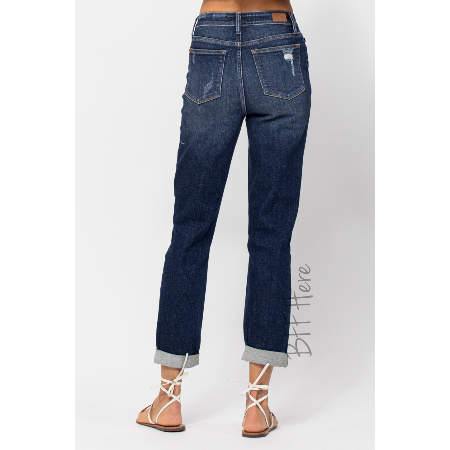 High Waist Destroyed Cuffed Boyfriend Jeans by Judy Blue - BFF Here