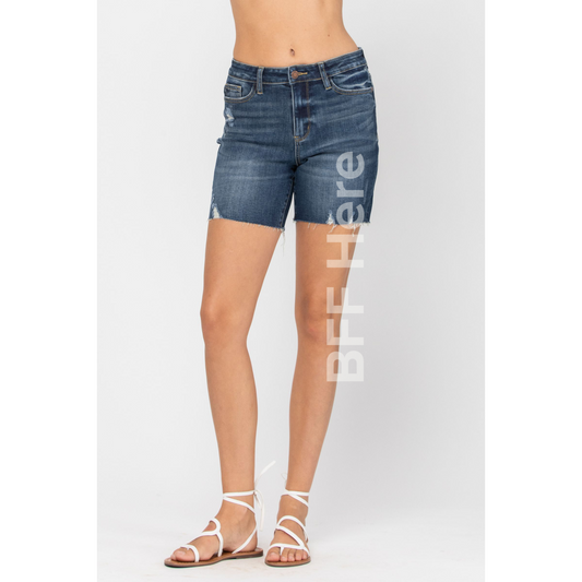 Dark Blue Mid Thigh Shorts by Judy Blue - BFF Here