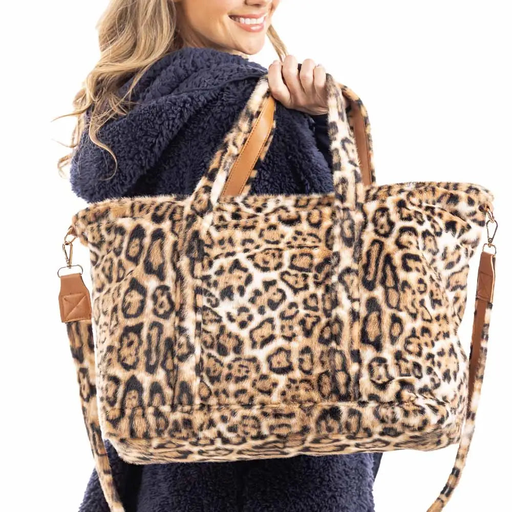 PREORDER— Brown Leopard Faux Fur Tote Bag - BFF Here