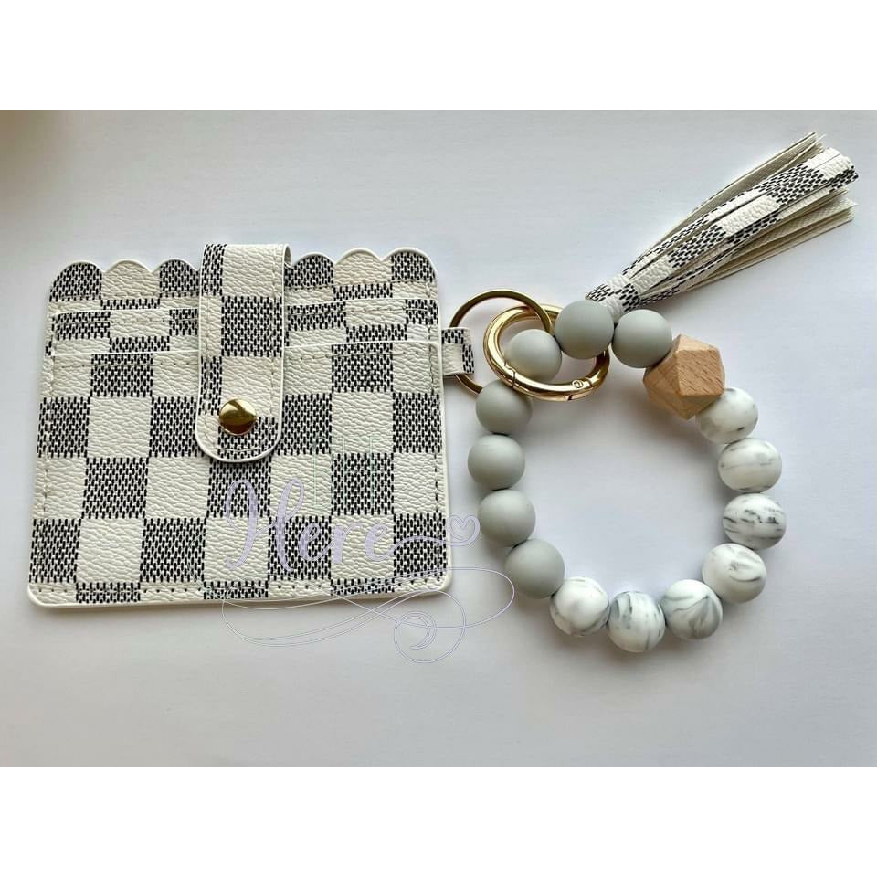 Dara Wristlet Keychain -- Ivory Checkered - BFF Here