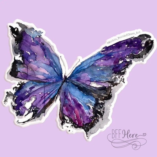 Purple Butterfly Watercolor Sticker Decal - BFF Here