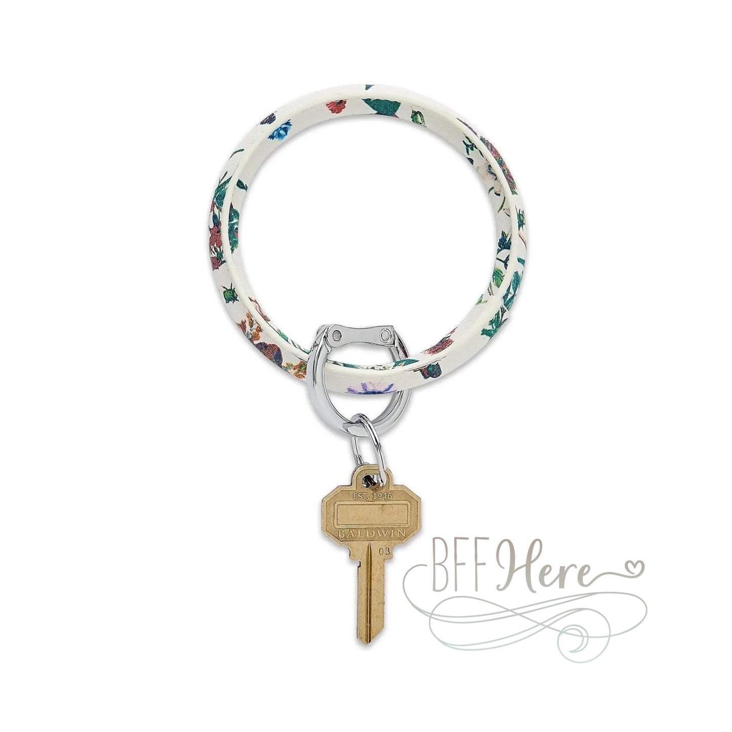 White Floral - Leather Big O-Key Ring by Oventure - BFF Here