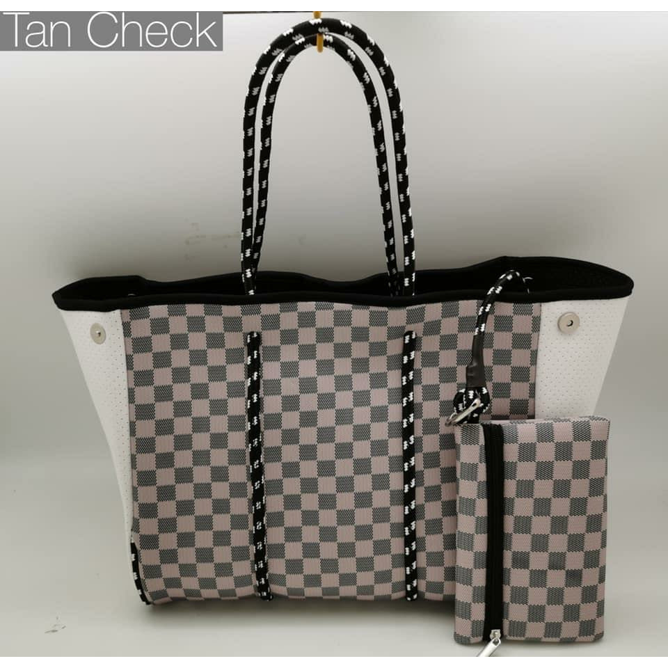 Neoprene Tote -- Tan Checked - BFF Here