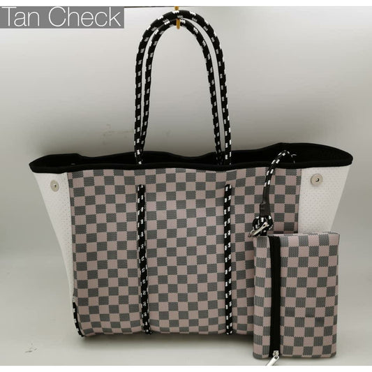 Neoprene Tote -- Tan Checked - BFF Here