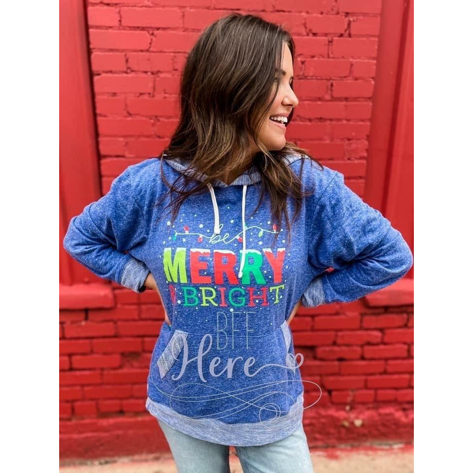 Be Merry & Bright French Terry Hoodie — Heather Royal - BFF Here