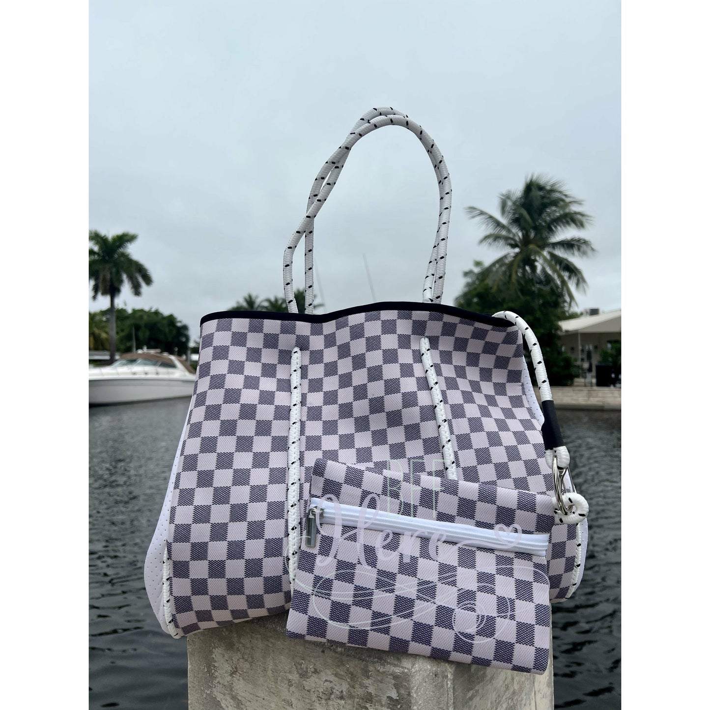 Neoprene Tote -- Cream Checked - BFF Here